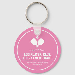 Pickleball Party Paddles Pink White Custom Key Ring