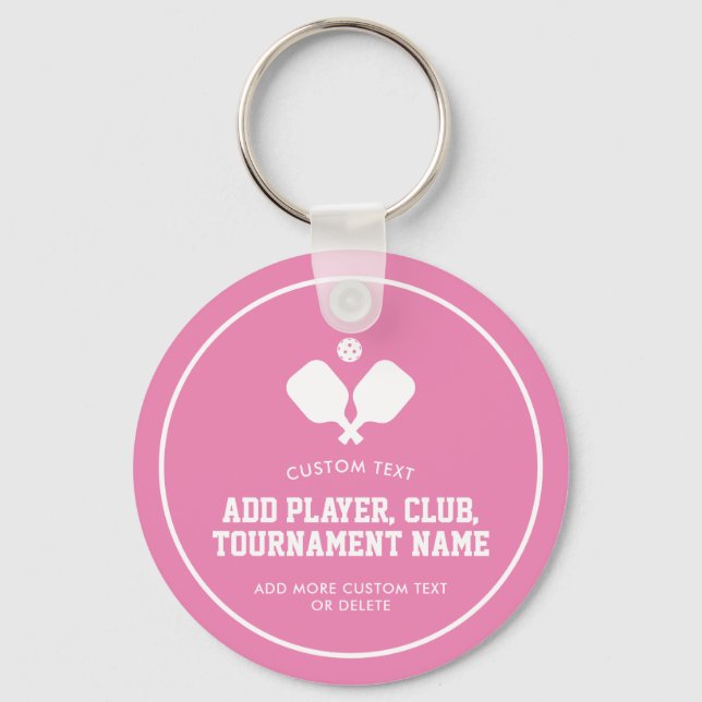 Pickleball Party Paddles Pink White Custom Key Ring (Front)