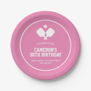 Pickleball Party Paddles Pink White Custom Paper Plate