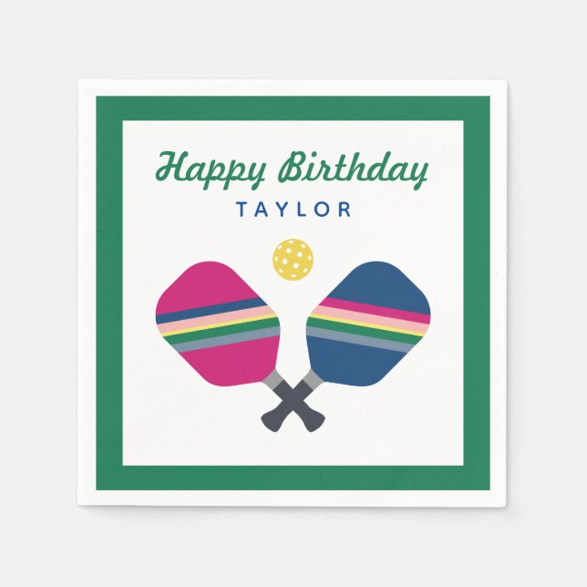 Pickleball Party Personalised Name Green Napkins (Front)