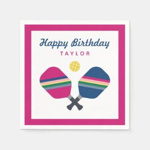 Pickleball Party Personalised Name Pink Napkins