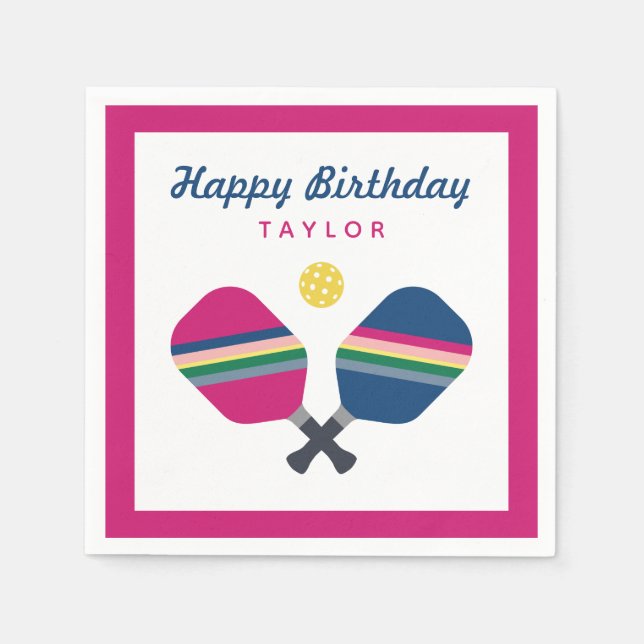 Pickleball Party Personalised Name Pink Napkins (Front)