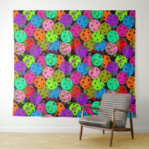 Pickleball Party Pickleball Balloons on Black Tapestry