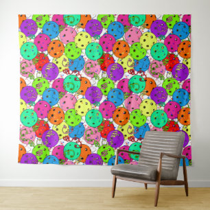 Pickleball Party Pickleball Balloons on White Tapestry