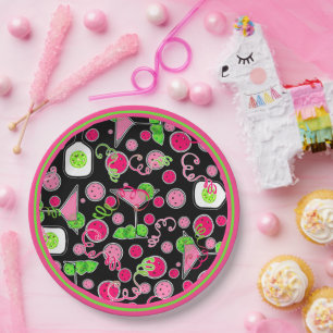 Pickleball Party Pink Cosmo Cocktails Green Limes Paper Plate