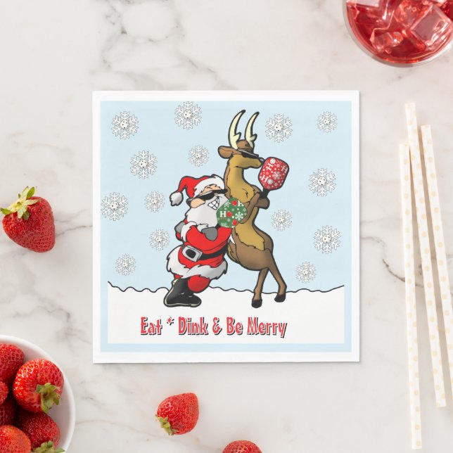 Pickleball Party Santa Reindeer Snowflakes Napkin (Insitu)