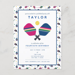 Pickleball Party Sports Blue Green Invitation Postcard