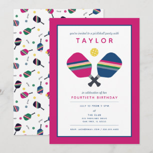 Pickleball Party Sports Blue Green Pink Invitation