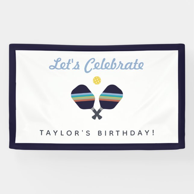 Pickleball Party Sports Dark Blue Striped Paddles  Banner (Horizontal)