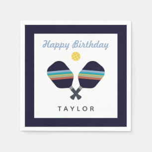 Pickleball Party Sports Dark Blue Striped Paddles  Napkin