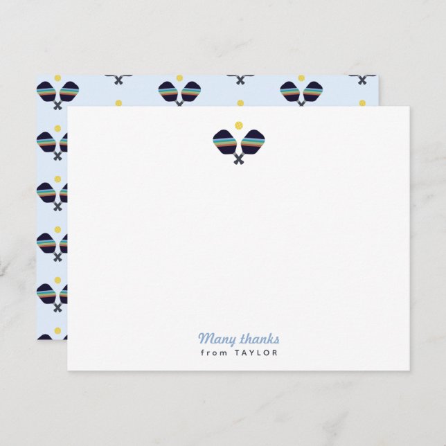 Pickleball Party Sports Dark Blue Striped Paddles  Thank You Card (Front/Back)