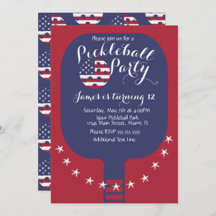 Pickleball Party Stars and Stripes Patriotic Invitation