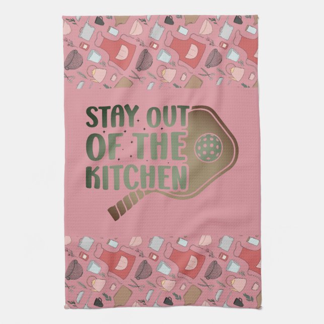 Pickleball Passion: Stay out of the Kitchen Funny Tea Towel (Vertical)