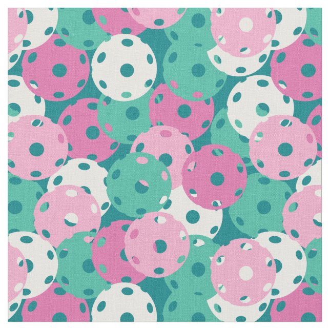 Pickleball - pastel pink and minty on green fabric (Close Up)