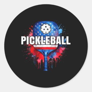 Pickleball Patriot Usa Flag Paddle For Men And Wom Classic Round Sticker