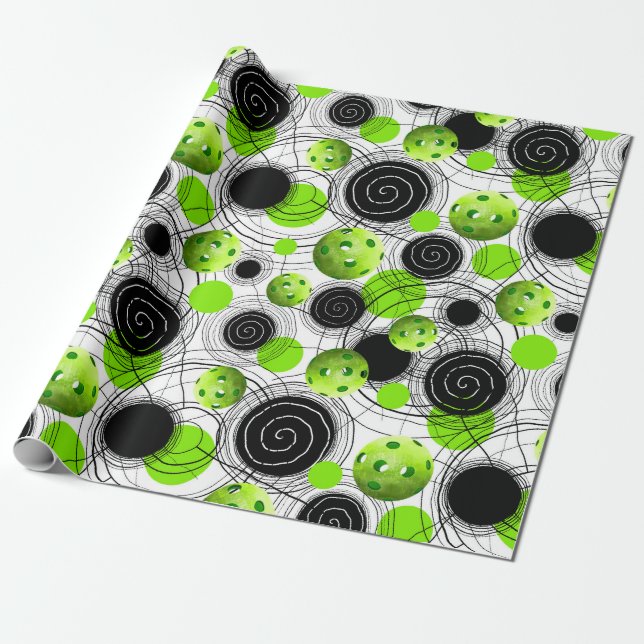 Pickleball Pattern Neon Green Wrapping Paper (Unrolled)