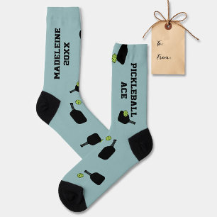 Pickleball Pattern Paddle Ball Teal Personalised Socks