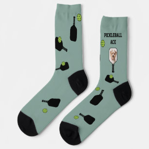 Pickleball Pattern Pet Photo Green Personalized Socks