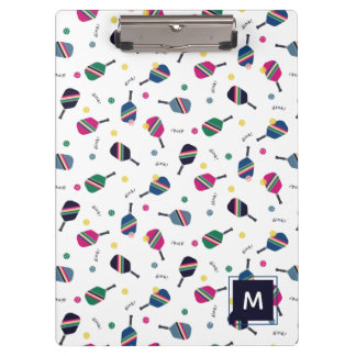 Pickleball Personalised Monogram Blue Green Pink Clipboard