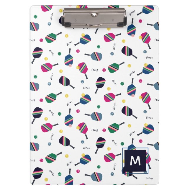 Pickleball Personalised Monogram Blue Green Pink Clipboard (Front)