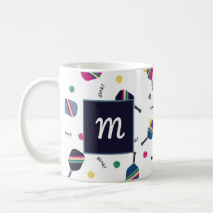 Pickleball Personalised Monogram Blue Green Pink Coffee Mug