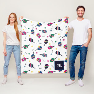 Pickleball Personalised Monogram Blue Green Pink Fleece Blanket
