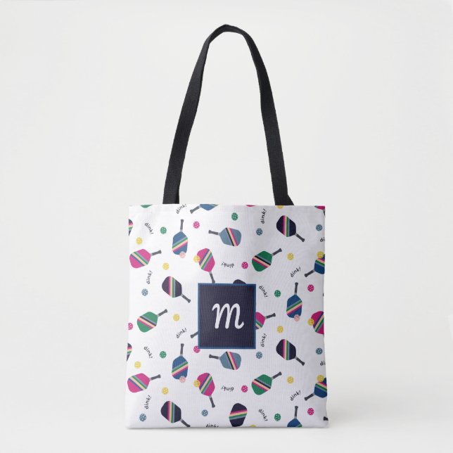 Pickleball Personalised Monogram Blue Green Pink Tote Bag (Front)