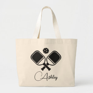 Pickleball Personalised Name Striped Paddles       Large Tote Bag