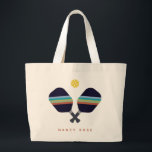 Pickleball Personalised Name Striped Paddles  Large Tote Bag<br><div class="desc">Your pickleball squad or pickleball lover in your life will love this personalised tote! Features a pair of striped pickleball paddles in dark grey,  blue,  teal,  yellow and orange. Name is customisable. Part of a collection from Parcel Studios.</div>