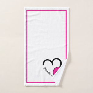 Pickleball Personalized Heart Hot Pink and White Hand Towel