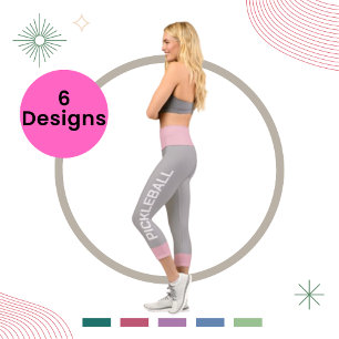 Pickleball Personalized Pink-Grey High Waisted Capri Leggings