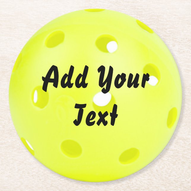 Pickleball Pickle Ball Yellow Customise Personaliz Round Paper Coaster (Front)