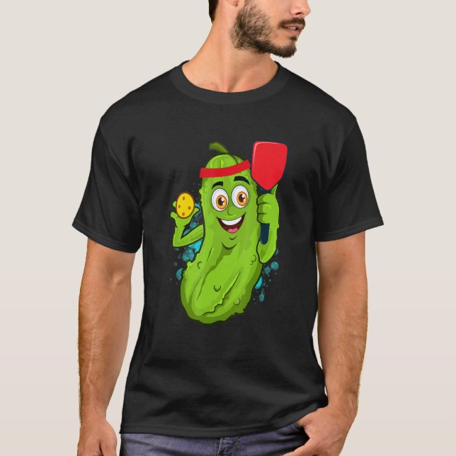 Pickleball Pickle Paddle  Cucumber Player Vegan T-Shirt (Front)