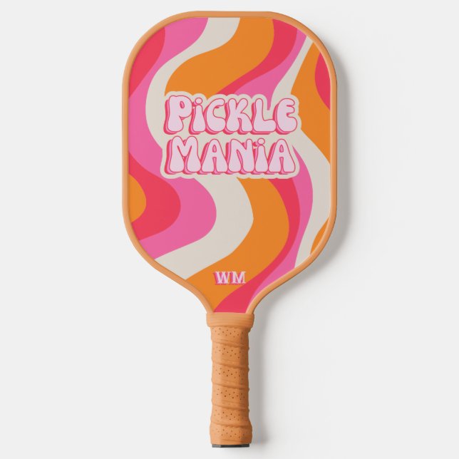 Pickleball Picklemania Retro Waves Text Initials Pickleball Paddle (Front)