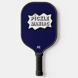 Pickleball PickleManiac Funny Comic Blue Paddle