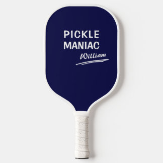 Pickleball PickleManiac Name Modern funny Blue Pickleball Paddle
