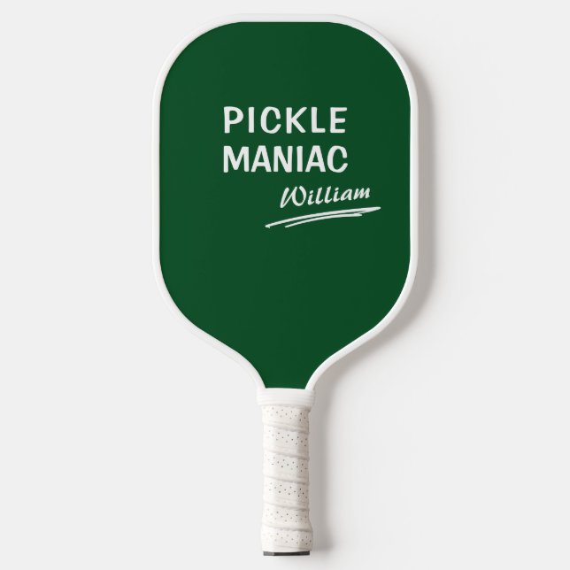 Pickleball PickleManiac Name Modern Funny Green Paddle (Front)
