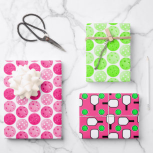 Pickleball Pink Green White Pickleball Party Wrapping Paper Sheet