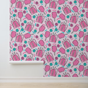 Pickleball Pink Paddle Blue Pink Ball Preppy Wallpaper