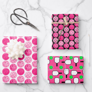 Pickleball Pink White Green Black Pickleball Party Wrapping Paper Sheet