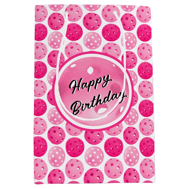 Pickleball Pink & White Pickleballs Personalised  Medium Gift Bag (Front)
