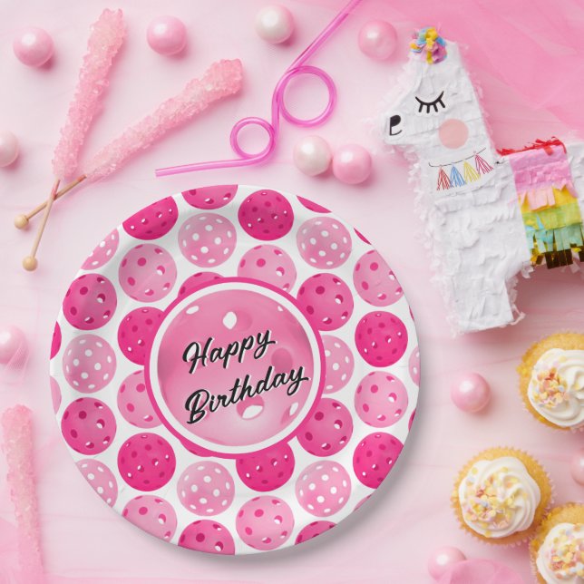 Pickleball Pink & White Pickleballs Personalised  Paper Plate (Party)
