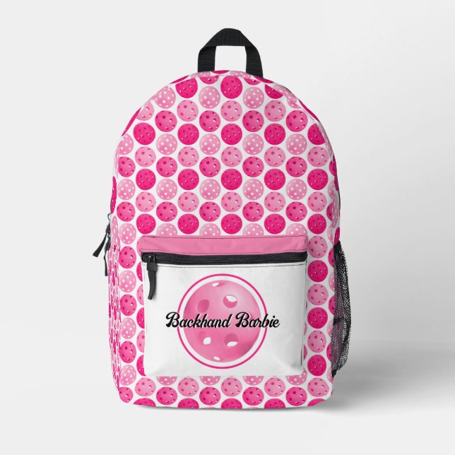 Pickleball Pink & White Pickleballs Personalised  Printed Backpack (Front)
