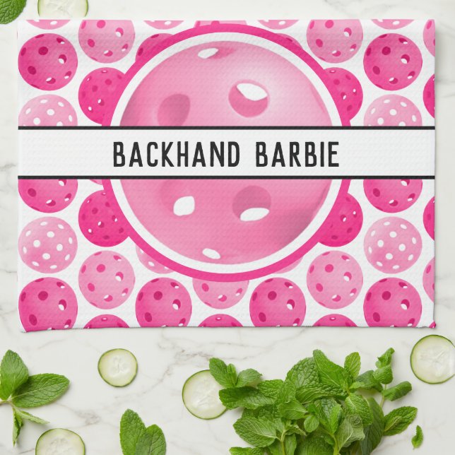 Pickleball Pink & White Pickleballs Personalised  Tea Towel (Folded)