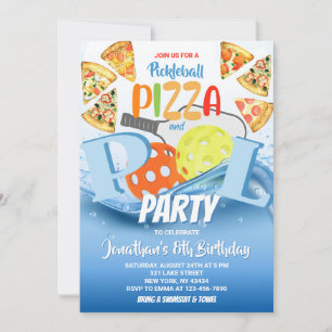 Pickleball Pizza and Pool Party Birthday Invitation