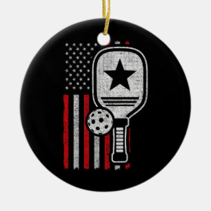 Pickleball Player - American Flag Pickleball - Pic Ceramic Tree Decoration