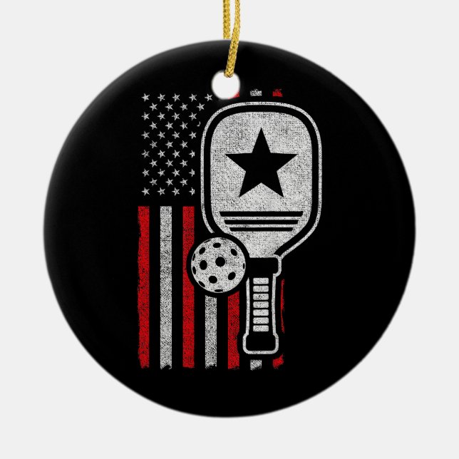 Pickleball Player - American Flag Pickleball - Pic Ceramic Tree Decoration (Front)