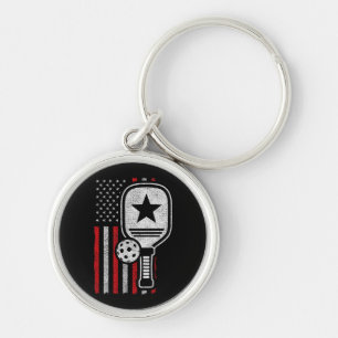 Pickleball Player - American Flag Pickleball - Pic Key Ring