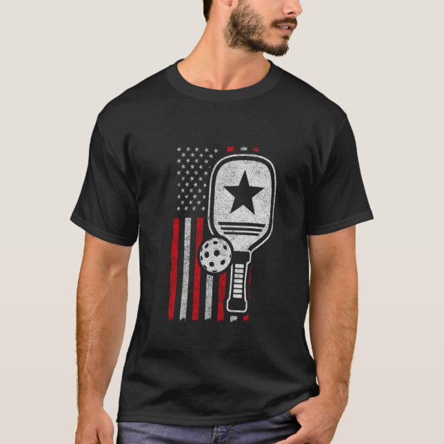 Pickleball Player - American Flag Pickleball - Pic T-Shirt (Front)