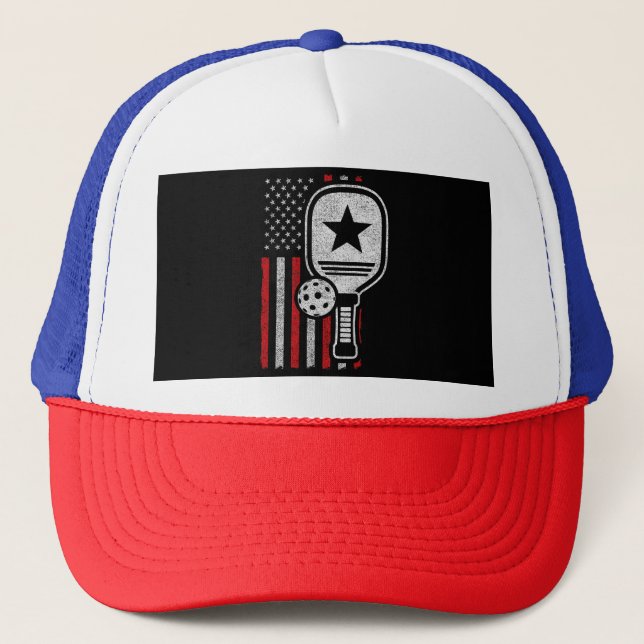 Pickleball Player - American Flag Pickleball - Pic Trucker Hat (Front)